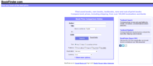 bookfinder.com Suchmaschine: einfaches Interface, wo Autor*in und Titel sowie ISBN (u.a.) eingegeben werden können